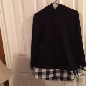 Black hoodie with checked fabric. Never worn